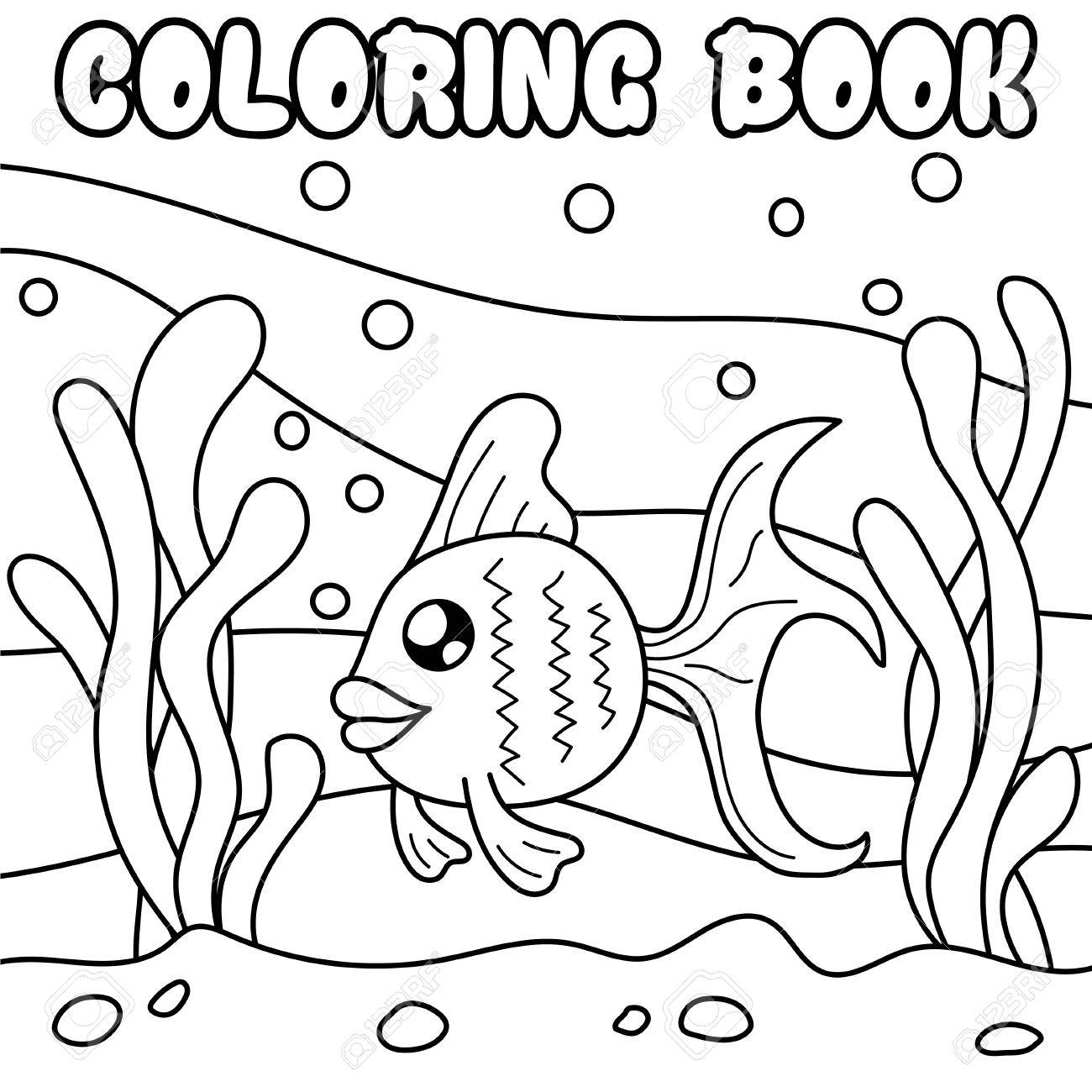 魚 水中の世界 塗り絵の黒と白のイラスト のイラスト素材 ベクタ Image