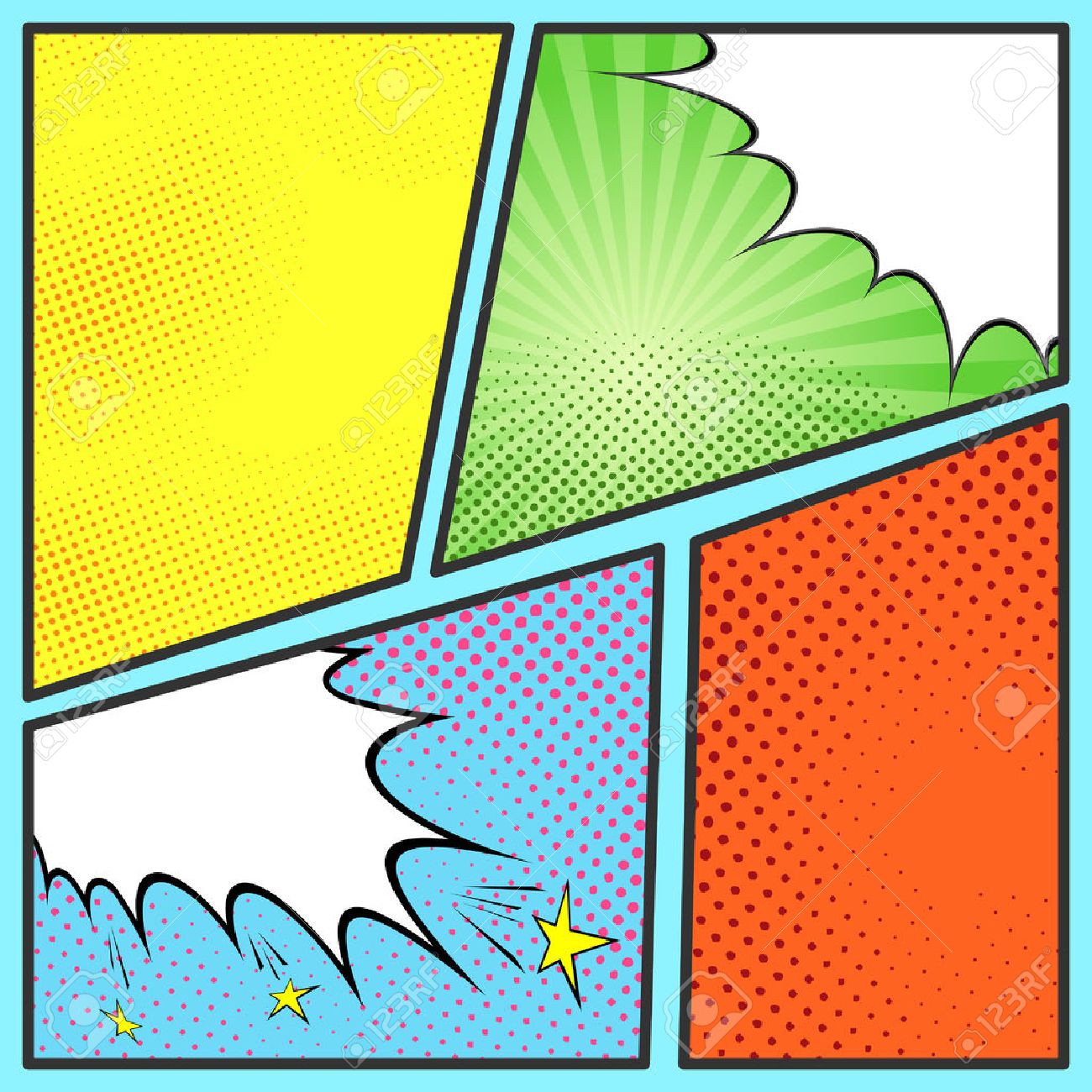 pop art comic page sheet template with collection of beam and
