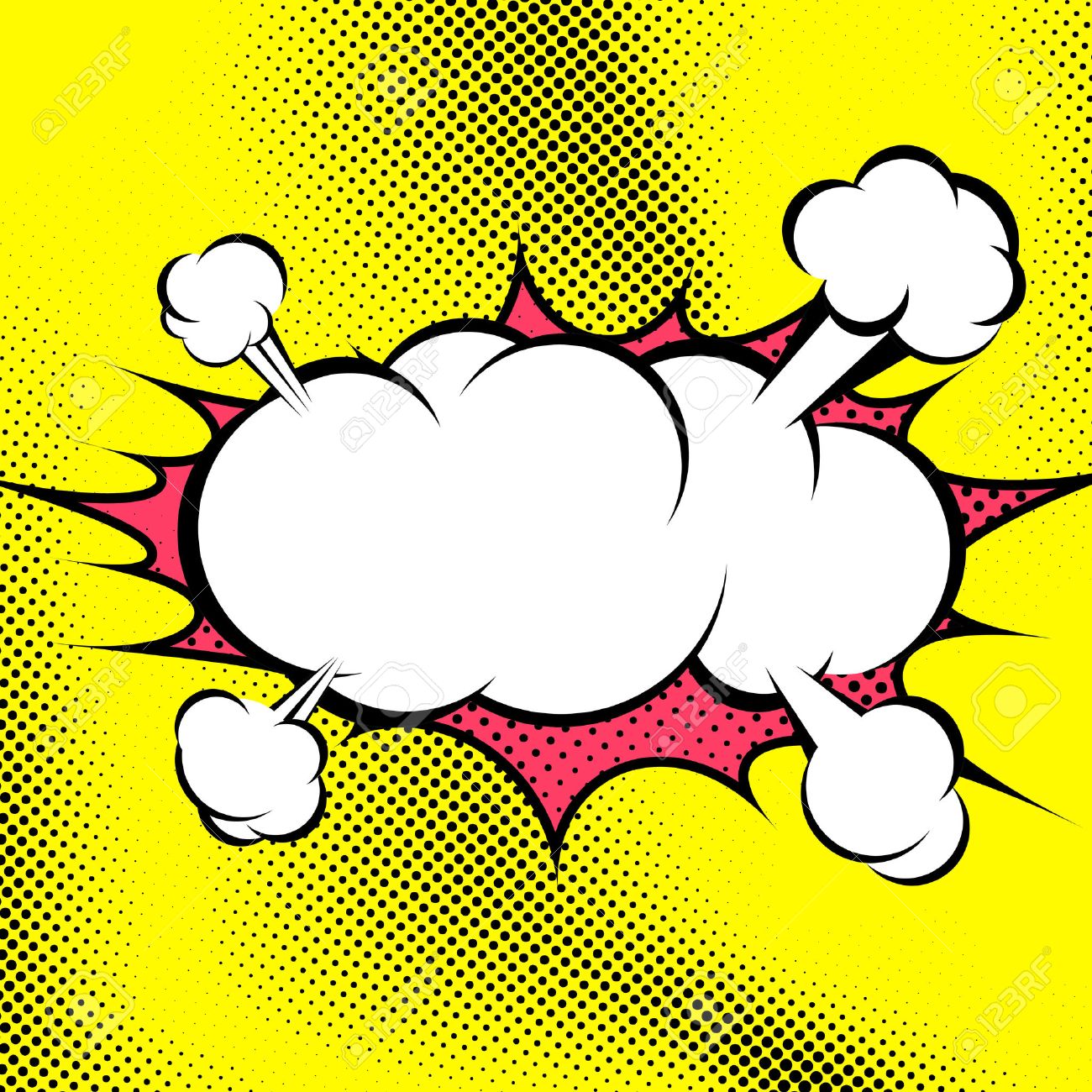 big retro style comic book explosion cloud template steam blast