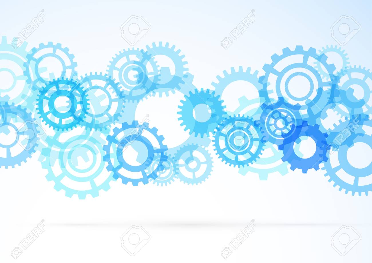 Blue Shiny Gear Wheels Graphical Abstractrion Over Light Background. Contemporary Conceptual Layout Design. Vector Illustration Royalty Free SVG, Cliparts, Vectors, And Stock Illustration. Image 101615630.