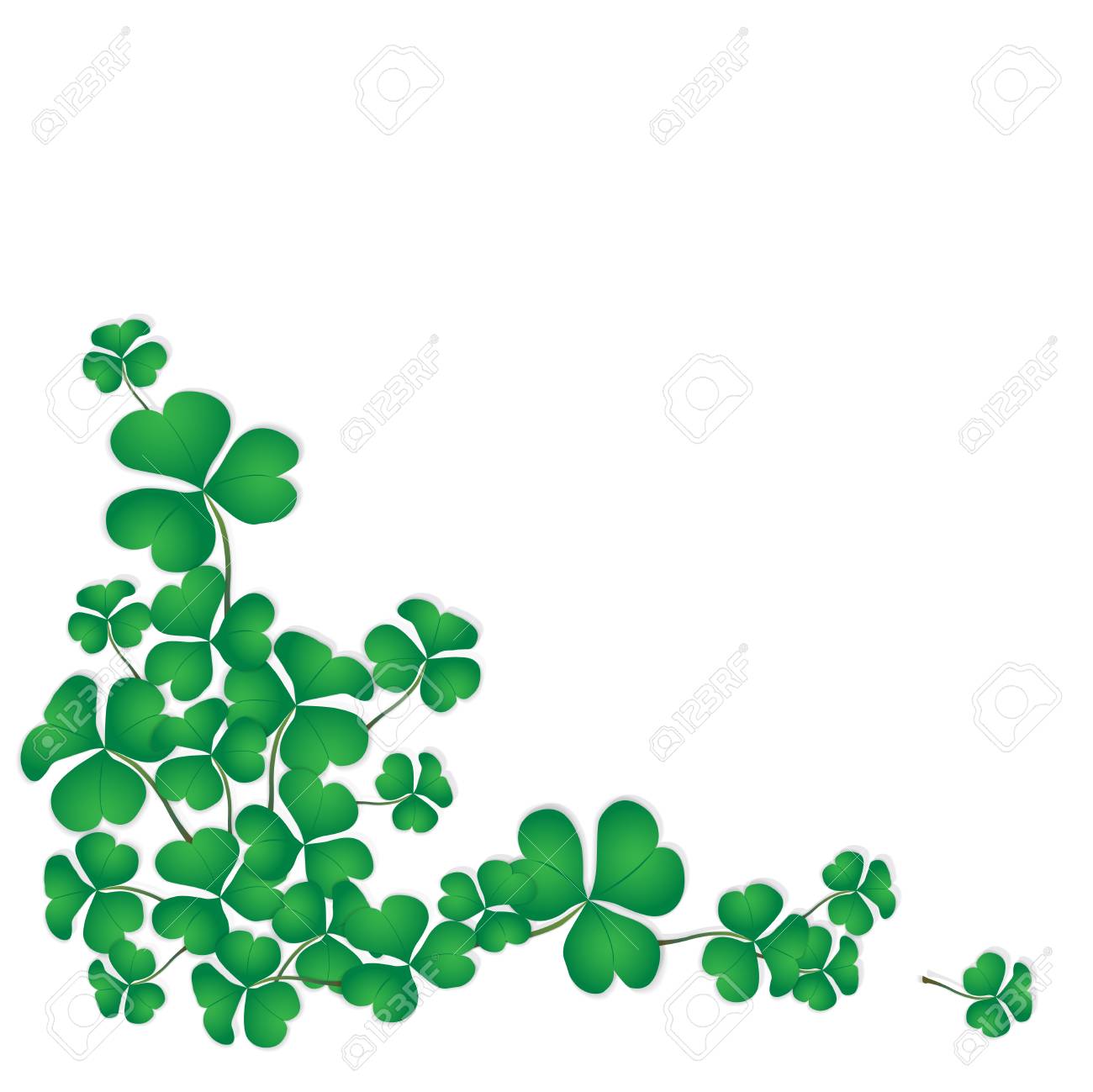 shamrock design with white space background for saint patricks day green clovers corner isolated on