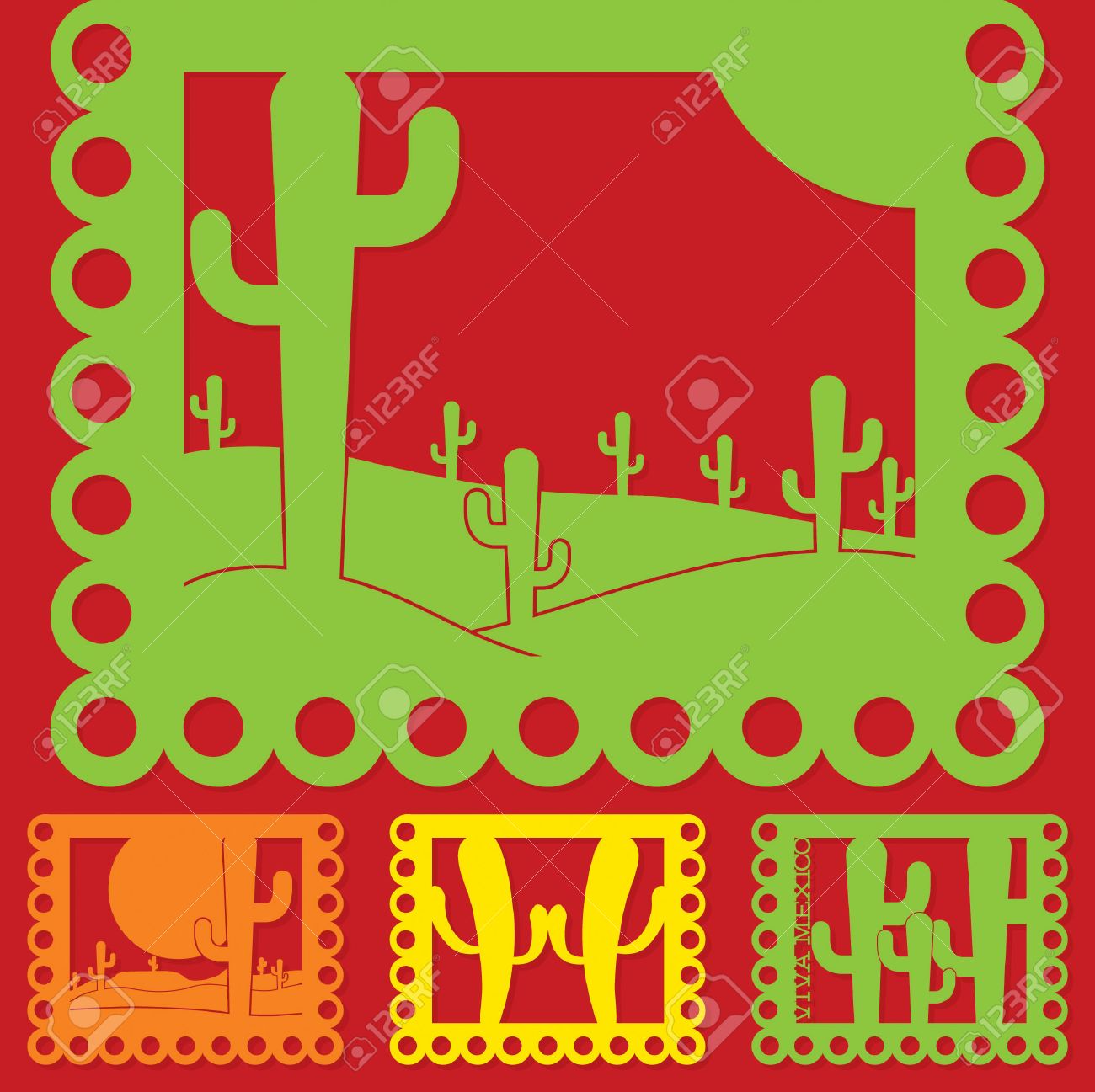 mexican papel picado paper flag decoration set in vector