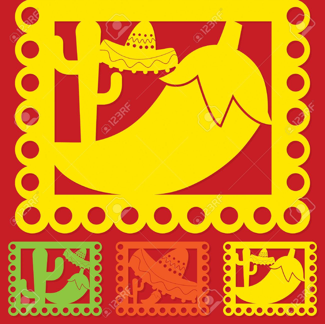 mexican papel picado paper flag decoration set in vector