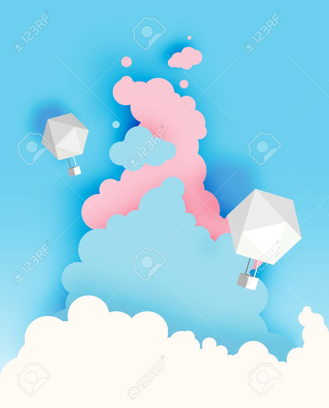 熱い空気バルーン紙アート スタイル パステル空背景ベクトル イラスト のイラスト素材 ベクタ Image