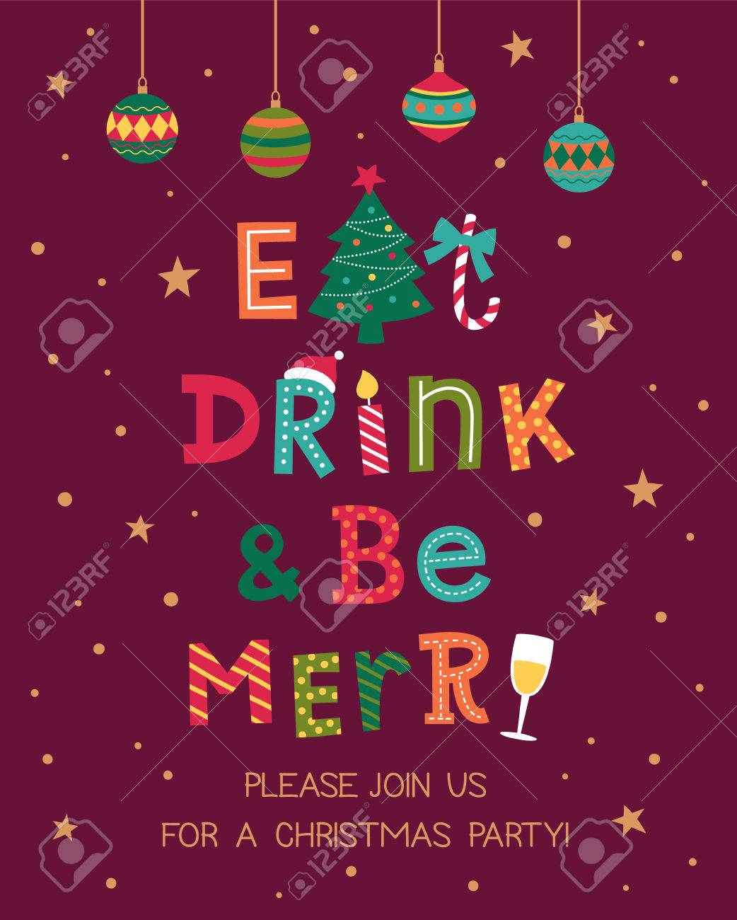 eat drink be merry lettering with christmas icons typographic christmas invitation card design