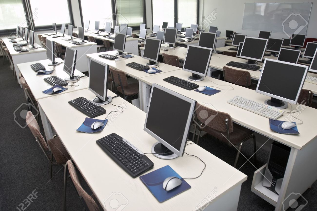 interior of classroom with computers stock photo picture and