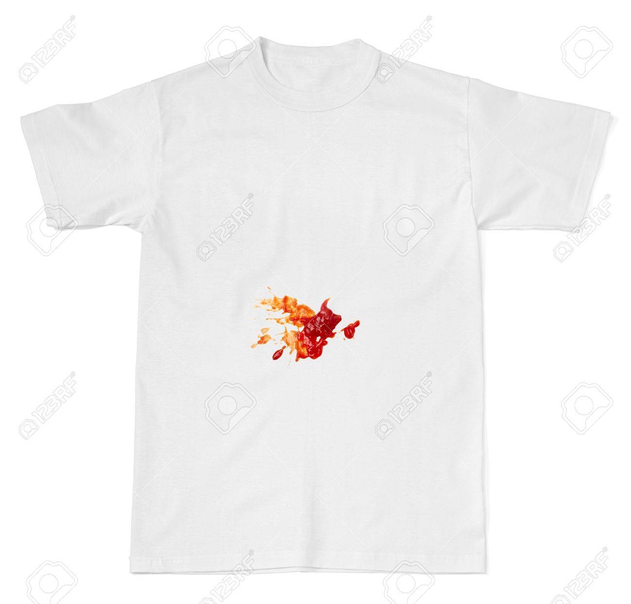 Ketchup Stain On White T Shirt Stock 