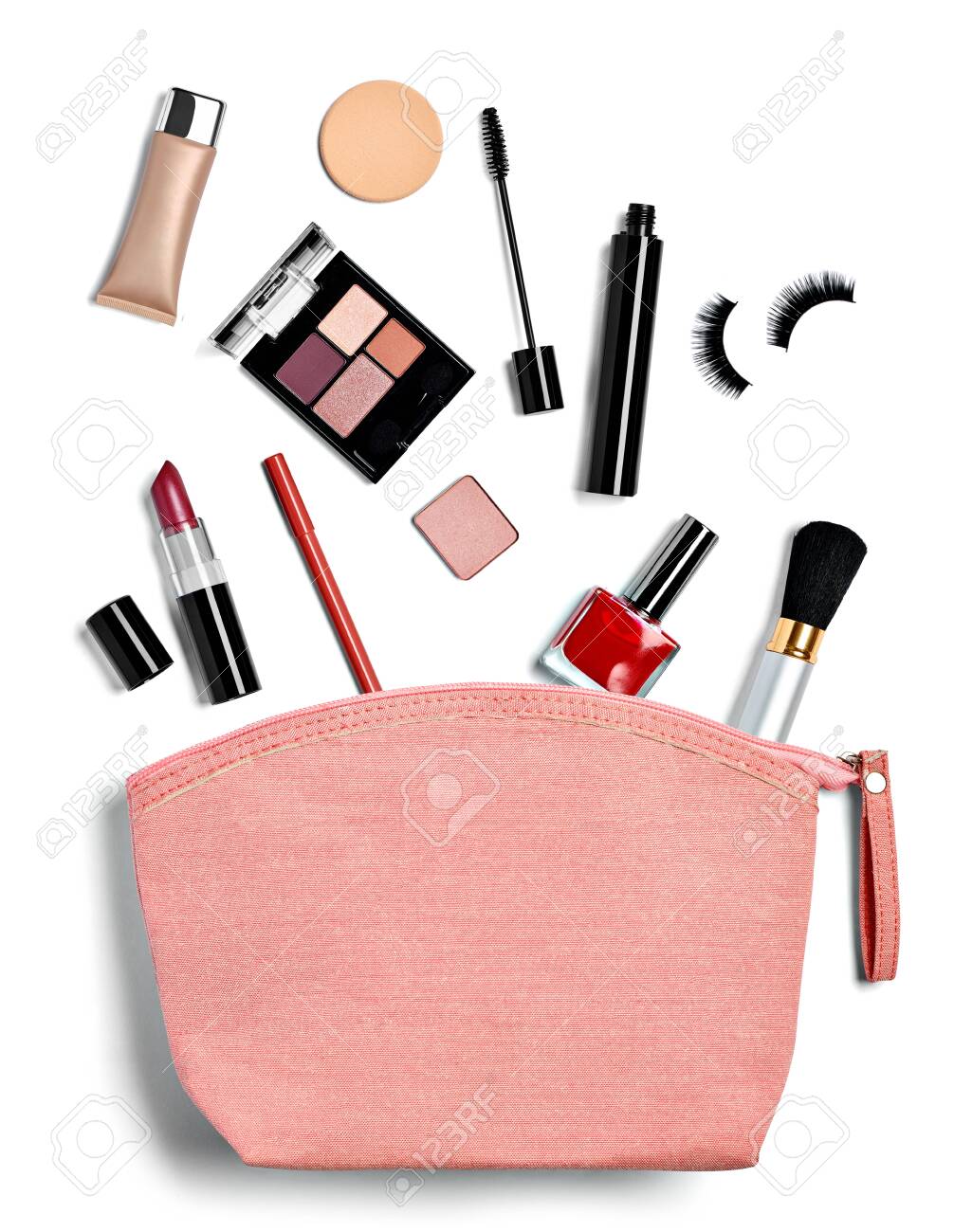 close up of a vanity case full of make up on white background - 138390900 close up of a vanity case full of make up on white background - 138390900