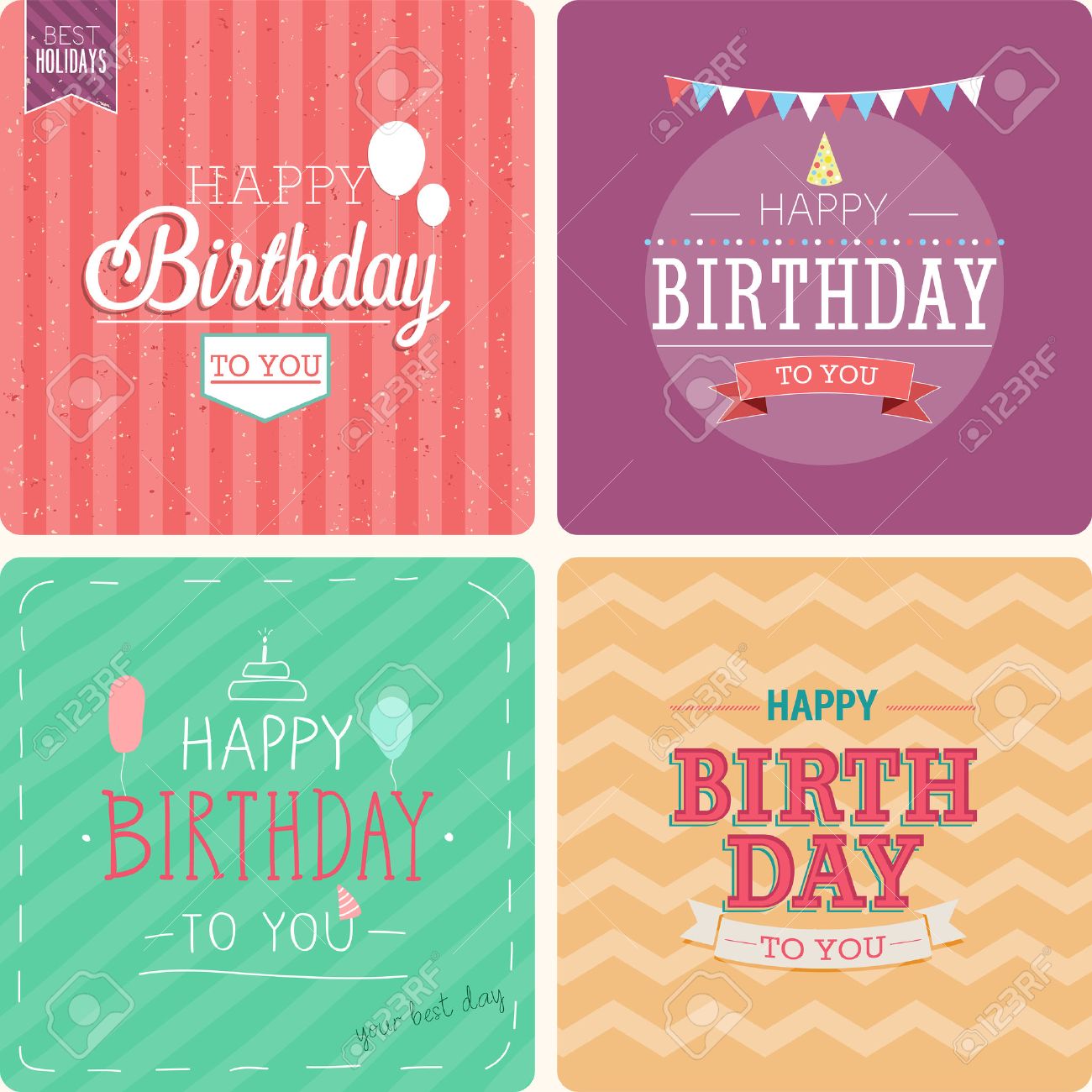 Vintage card - Happy birthday set. Vector illustration. - 41543516 Vintage card - Happy birthday set. Vector illustration. - 41543516