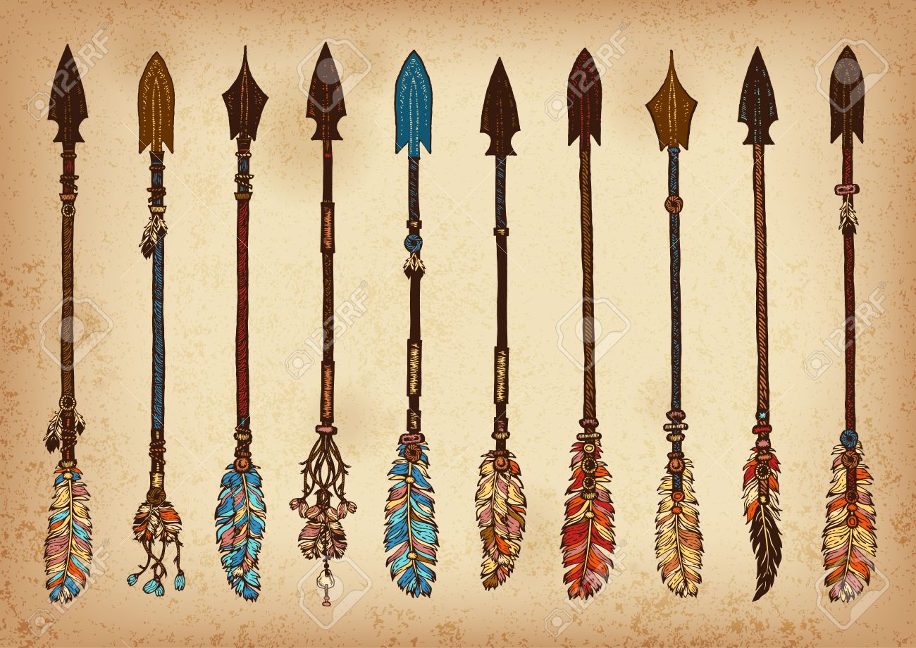 10 色のセットは手描画インク伝統的なインドの矢印です グリーティング カードやはがき ヘナ タトゥー デザインのネイティブ スタイルの要素 のイラスト素材 ベクタ Image