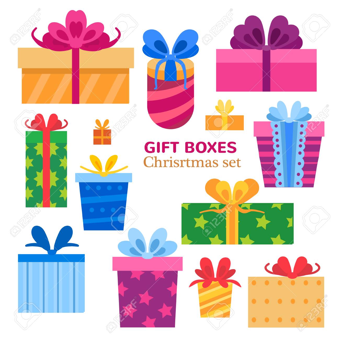 Vector set of different gift boxes. Flat design. - 121675599 Vector set of different gift boxes. Flat design. - 121675599