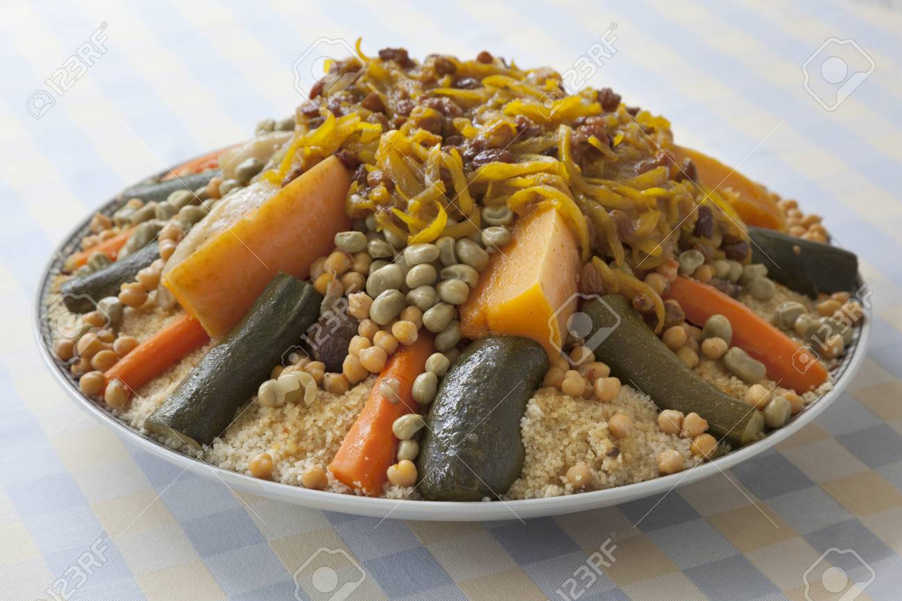 Festive Moroccan Couscous With Onions And Raisins On A Dish Stock Photo Picture And Royalty Free Image Image 45854859