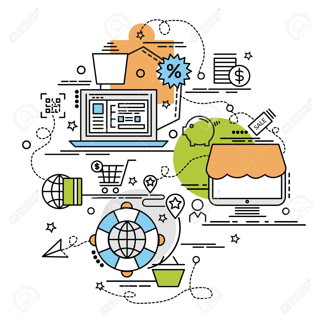 flat colorful design concept for marketplace infographic idea