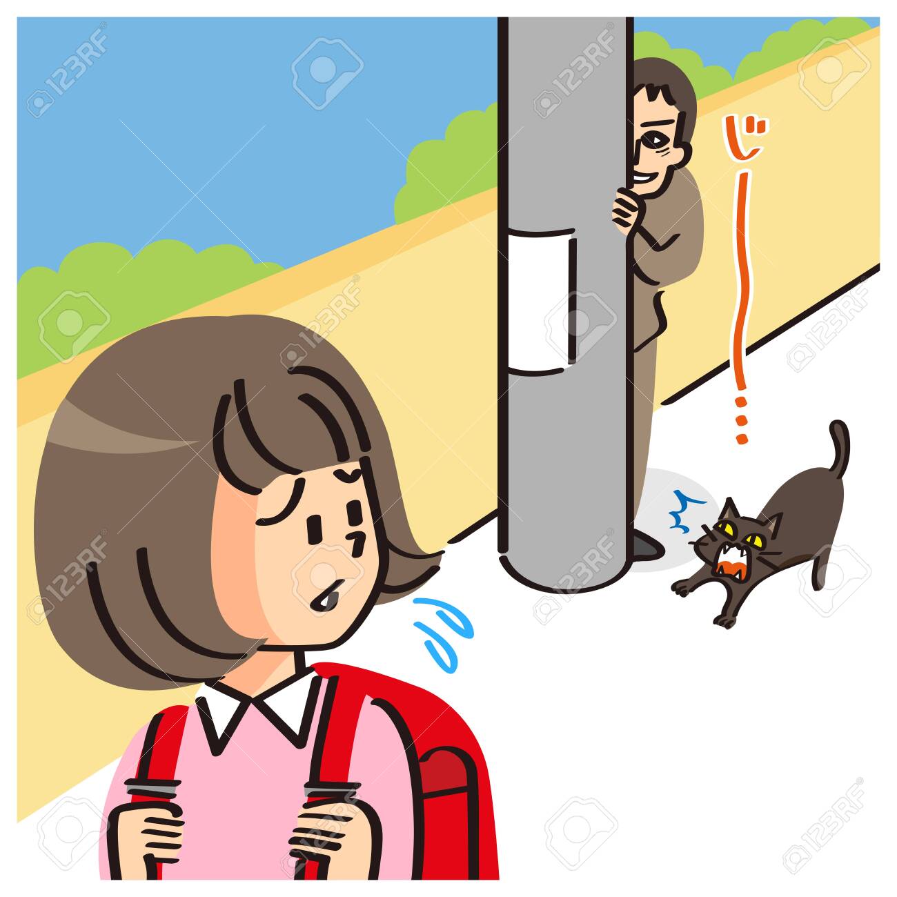 小学生にストーカー行為をする男 のイラスト素材 ベクタ Image 小学生にストーカー行為をする男 のイラスト素材 ベクタ Image