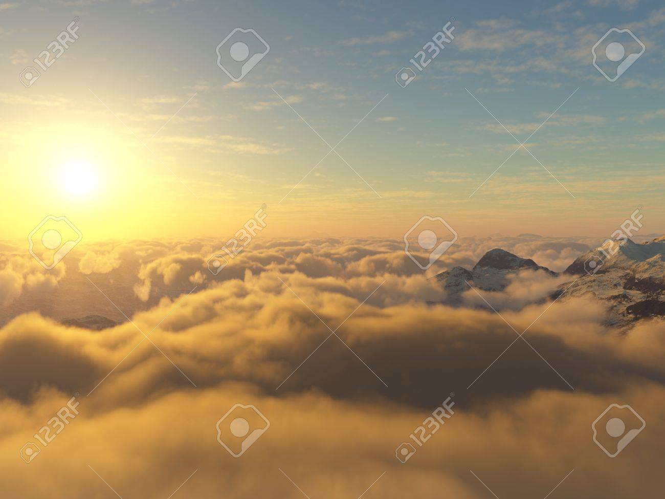 雲の上の山の頂上からの眺めのイラスト の写真素材 画像素材 Image