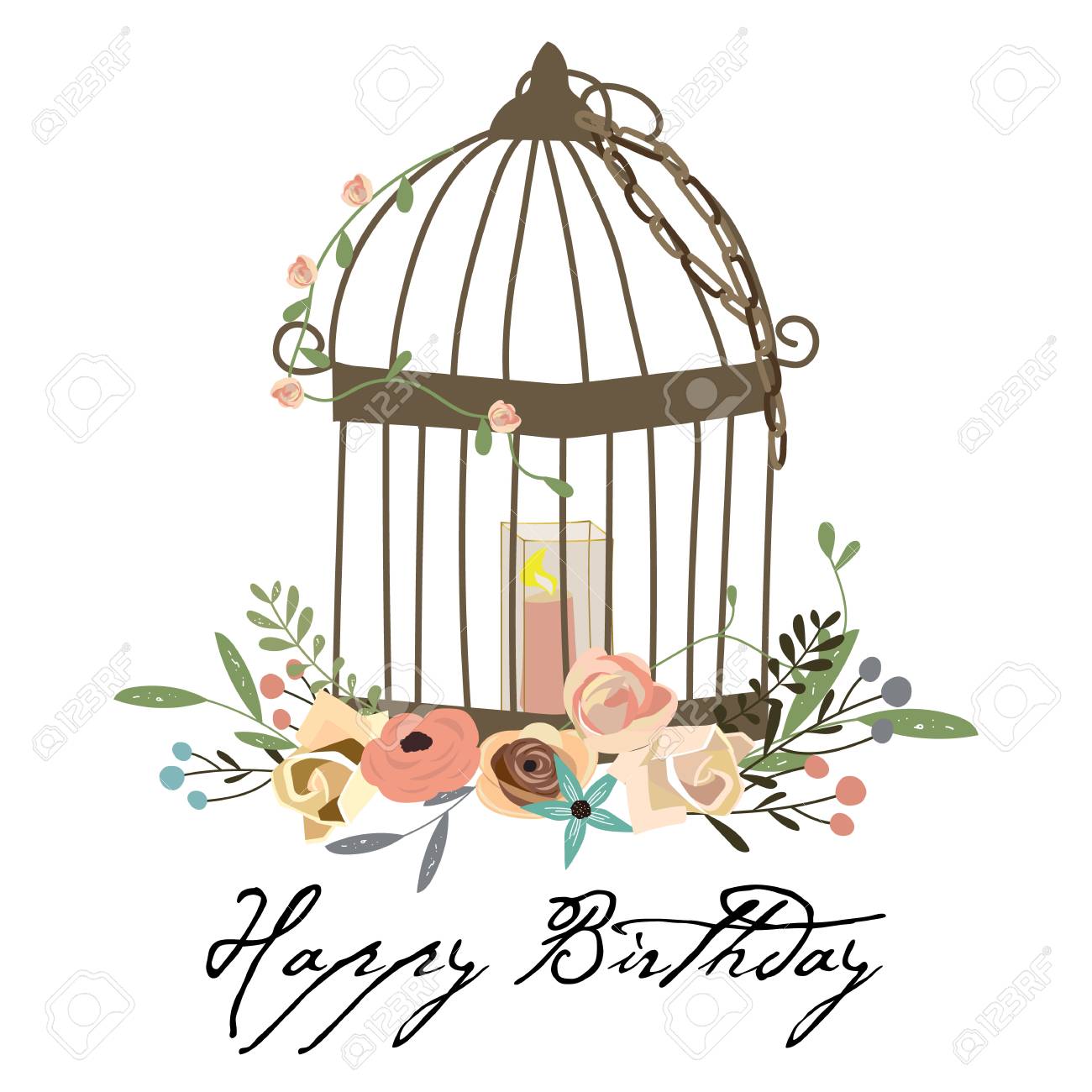 cute cards for banners flyers placards with cage and flower royalty cute flyers