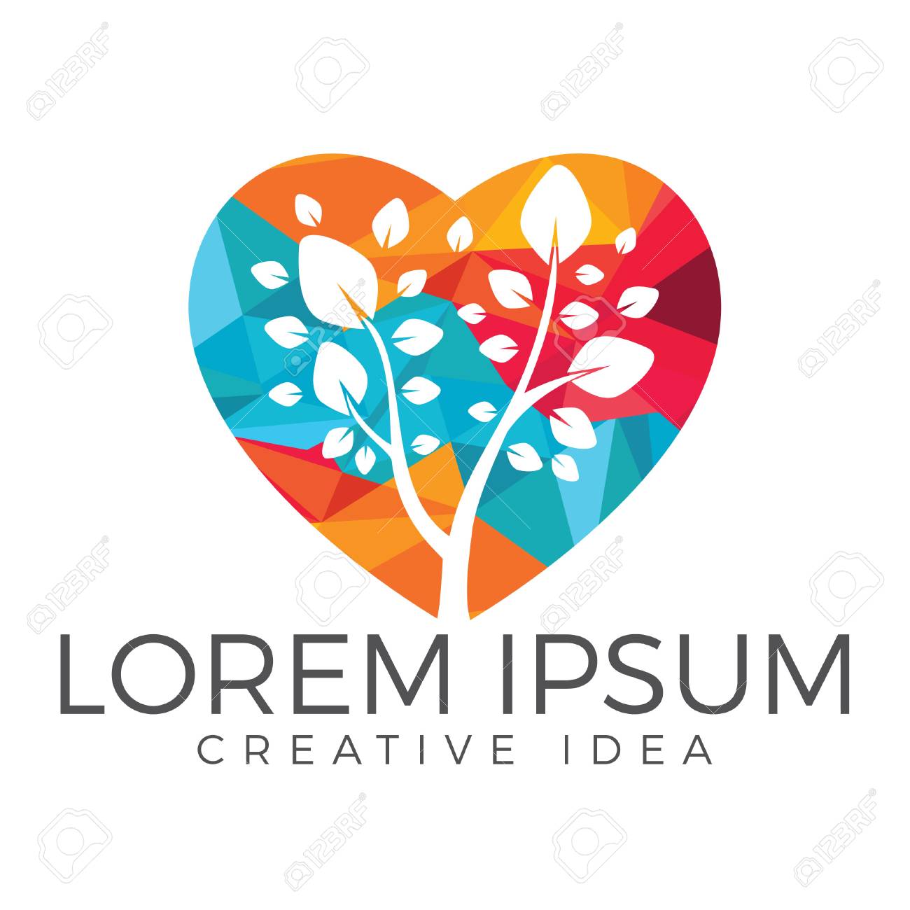 Simple Vector Tree With Brunches And Leaves. Alternative Medicine Icon.  Heart Shaped Sign. 免版税剪贴画，向量插图和库存图片. Image 95296760, image size:1300x1300