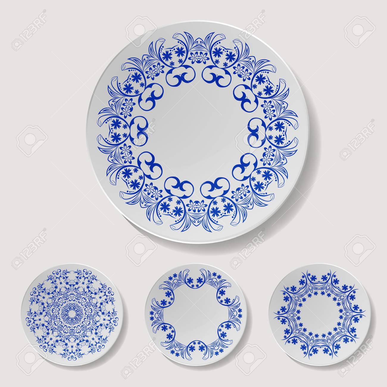 Realistic Plate Vector Set. Closeup Porcelain Tableware Isolated ... Realistic Plate Vector Set. Closeup Porcelain Tableware Isolated ...
