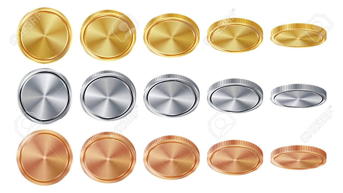 empty 3d gold silver bronze coins vector blank set realistic