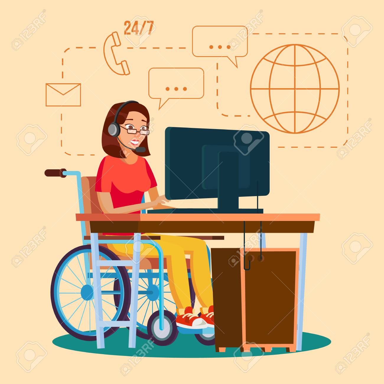Disabled Woman Working Vector. Socialization Concept. Wheelchair With Person. Isolated Flat Cartoon Character Illustration - 87928810 Disabled Woman Working Vector. Socialization Concept. Wheelchair With Person. Isolated Flat Cartoon Character Illustration - 87928810