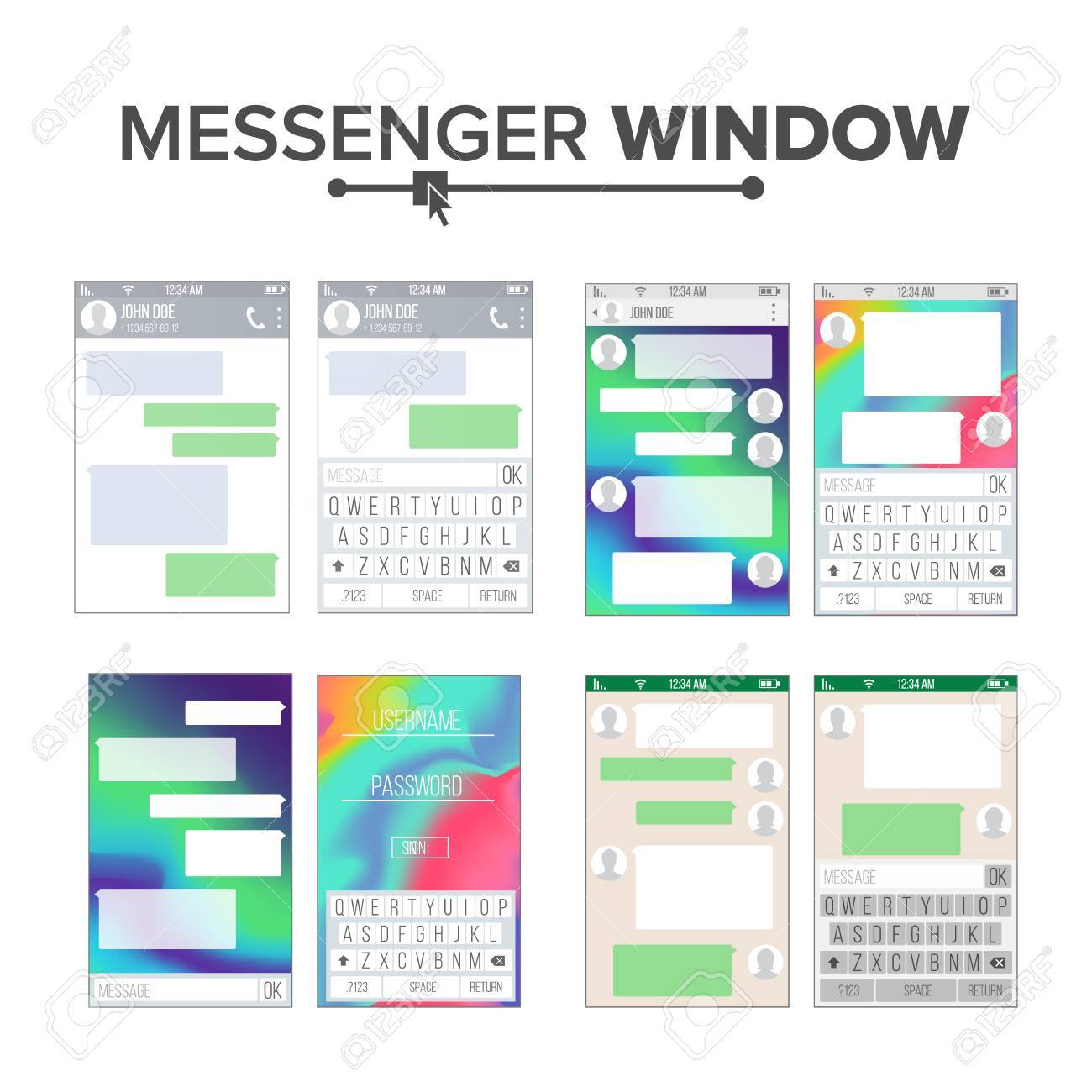 mobile ui kit messenger vector set chat app design template application design template