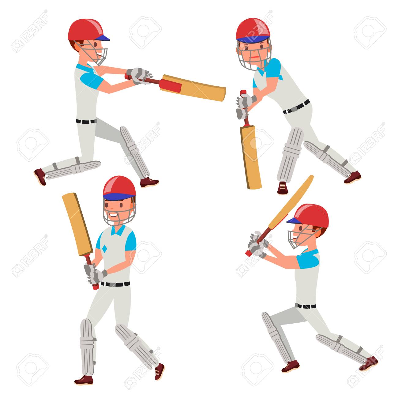 cricket player male vector cricket team characters flat cartoon