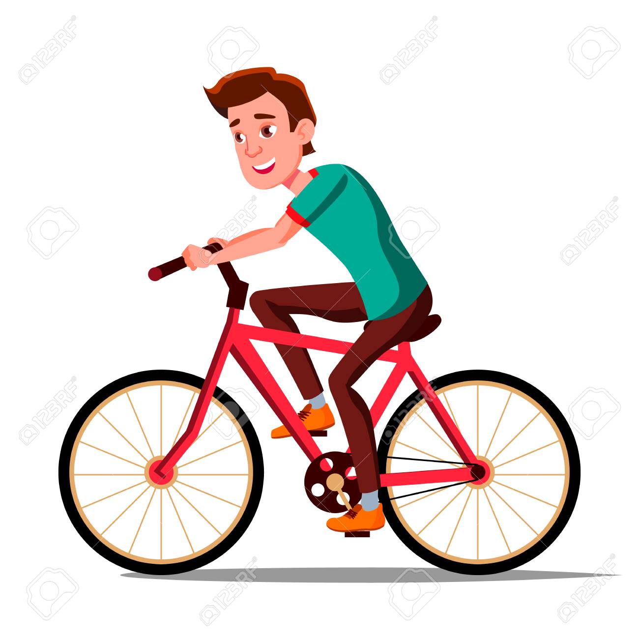 Teen Boy Riding On Bicycle Vector