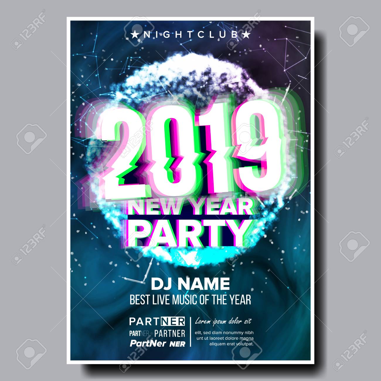 2019 party flyer poster vector happy new year night club celebration new years flyer