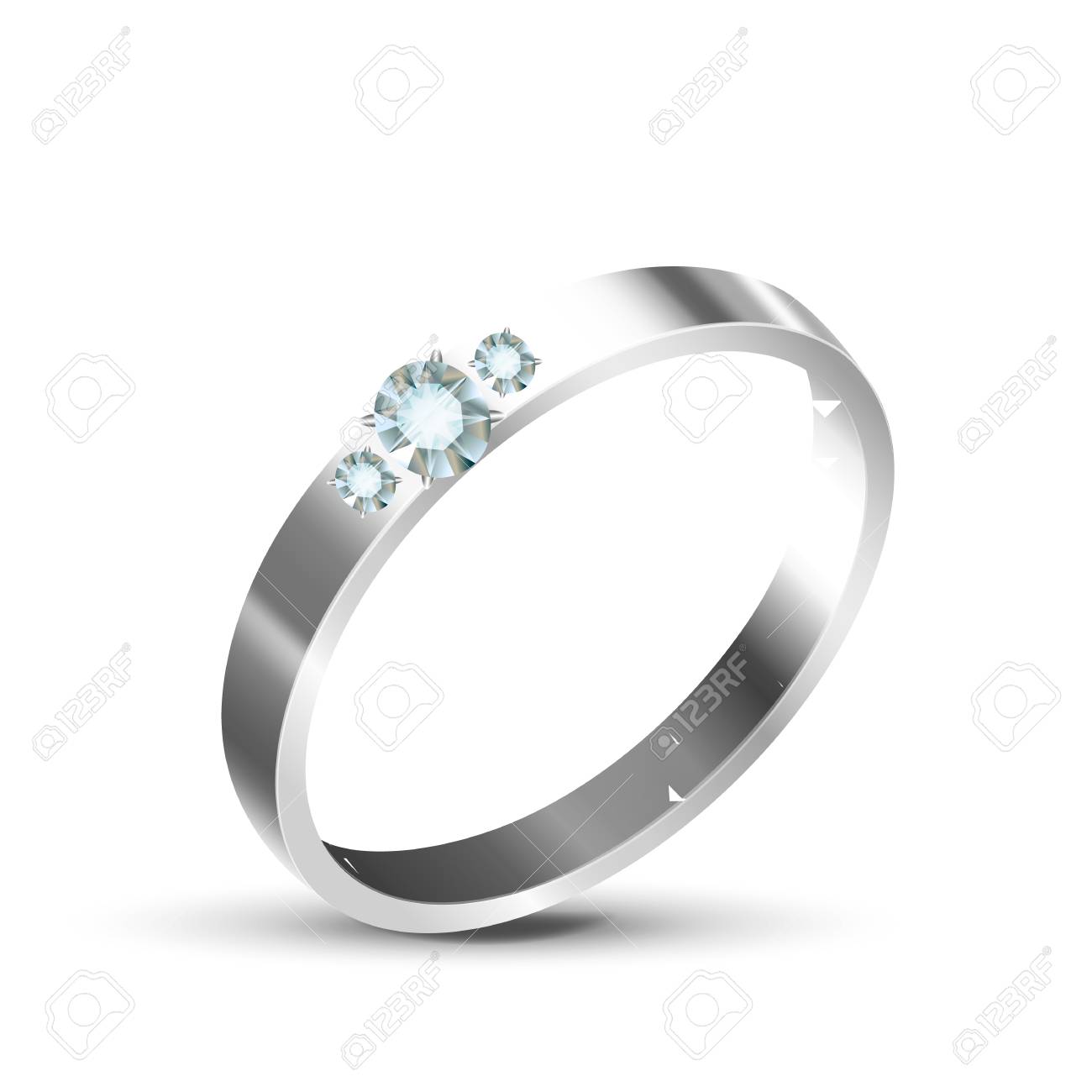 Classic Silver Or White Gold Diamond Ring Vector Bright Beauty