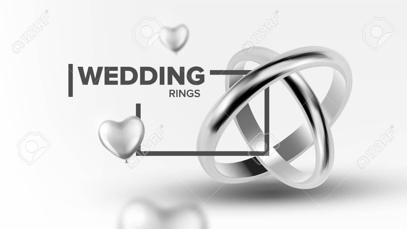 Platinum Jewelery Wedding Rings Banner Vector Poster With