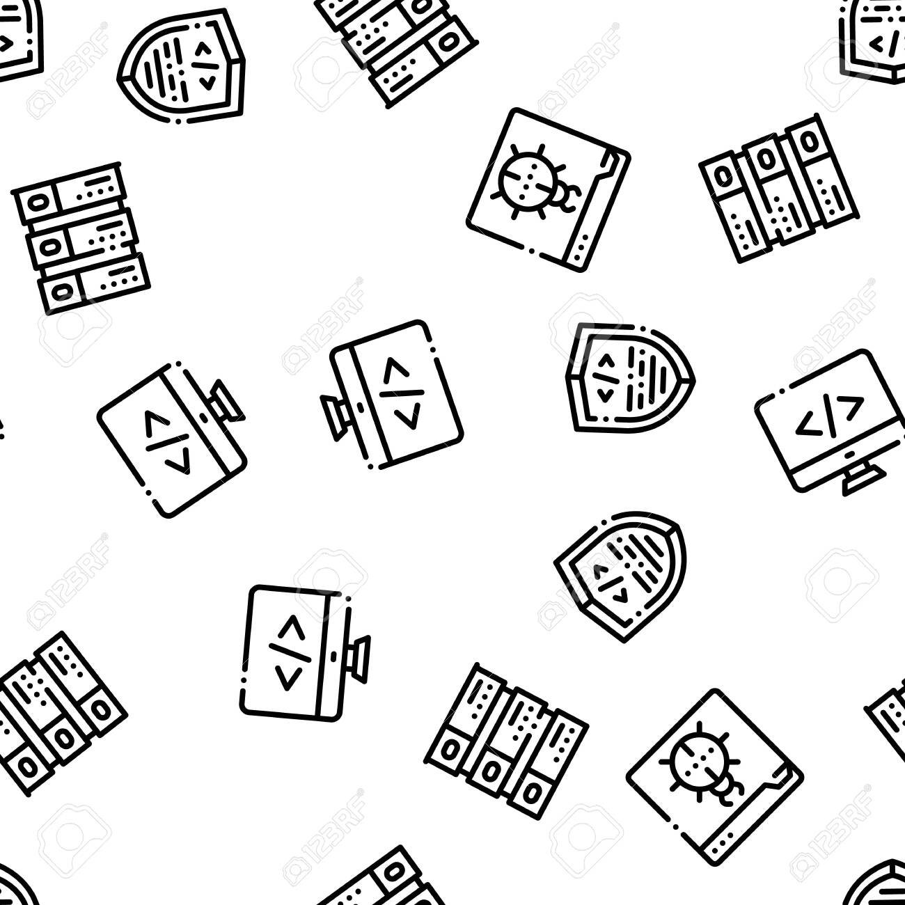Coding System Vector Seamless Pattern. Binary Coding System, Data  Encryption Linear Pictograms. Web Development, Programming Languages, Bug  Fixing, Html, Script Color Contour Illustrations Royalty Free SVG,  Cliparts, Vectors, And Stock Illustration. Image