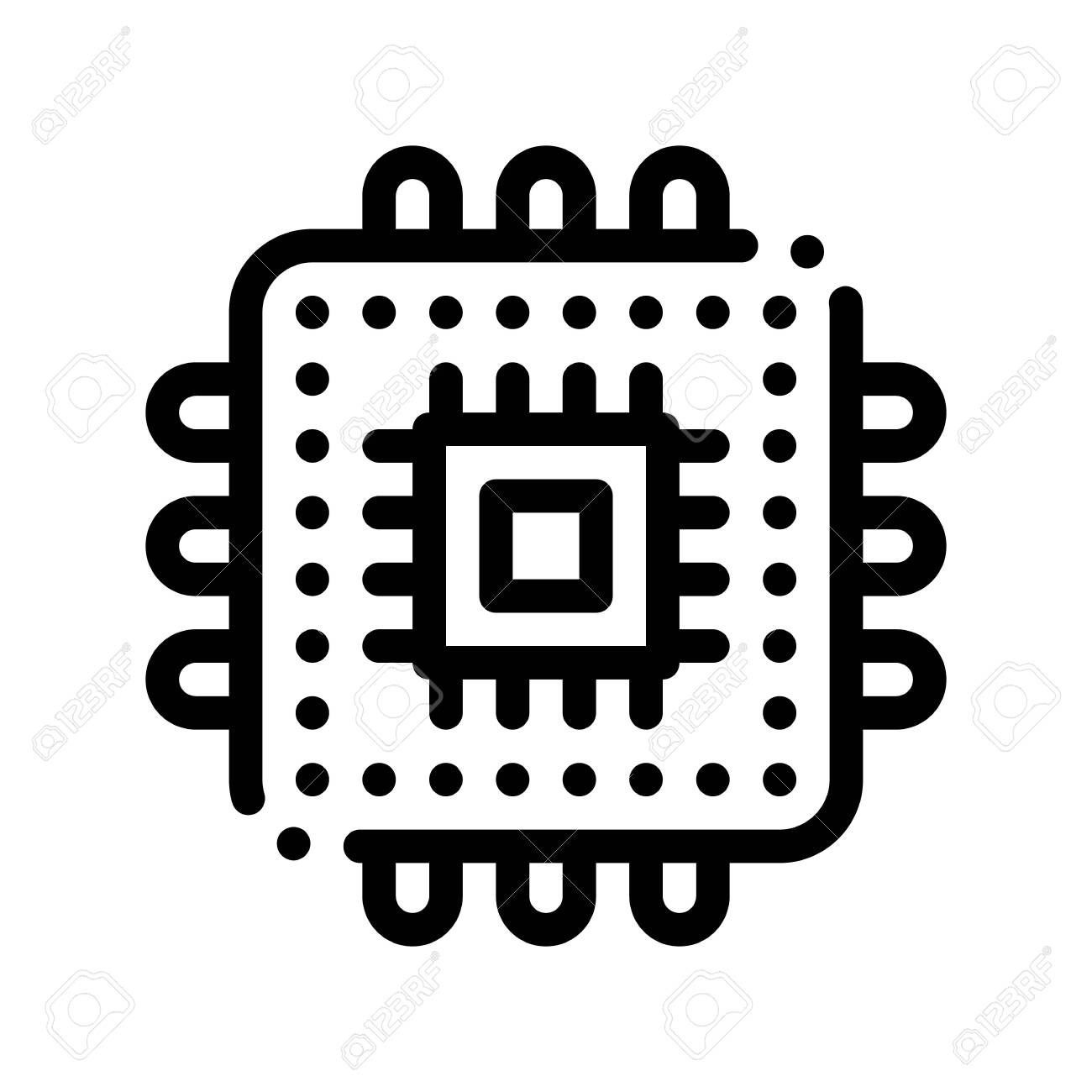 Computer Element Processor Vector Thin Line Icon. Computer Coding System,  Data Encryption Linear Pictogram. Web Development, Languages, Script,  Looking Programm Problem Contour Illustration Royalty Free SVG, Cliparts,  Vectors, And Stock Illustration. Image
