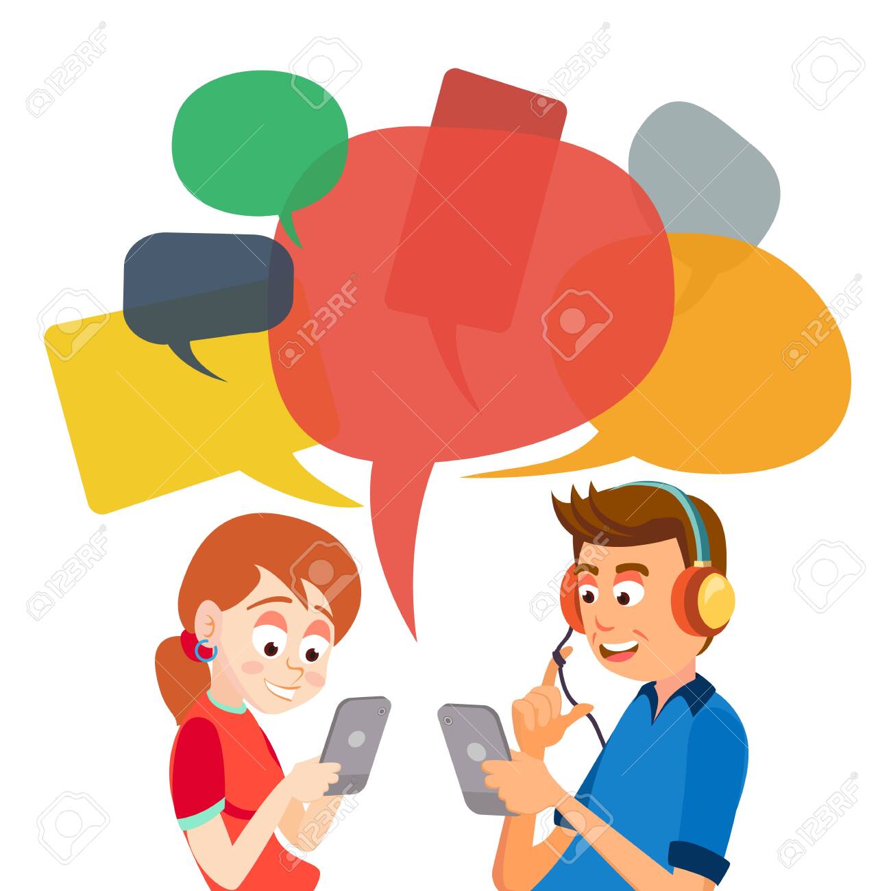 Teen Girl And Boy Messaging . Communicate On Internet. Chatting On Network. Using Smartphone. Chat Bubbles. Social Media Addiction - 128792561 Teen Girl And Boy Messaging . Communicate On Internet. Chatting On Network. Using Smartphone. Chat Bubbles. Social Media Addiction - 128792561