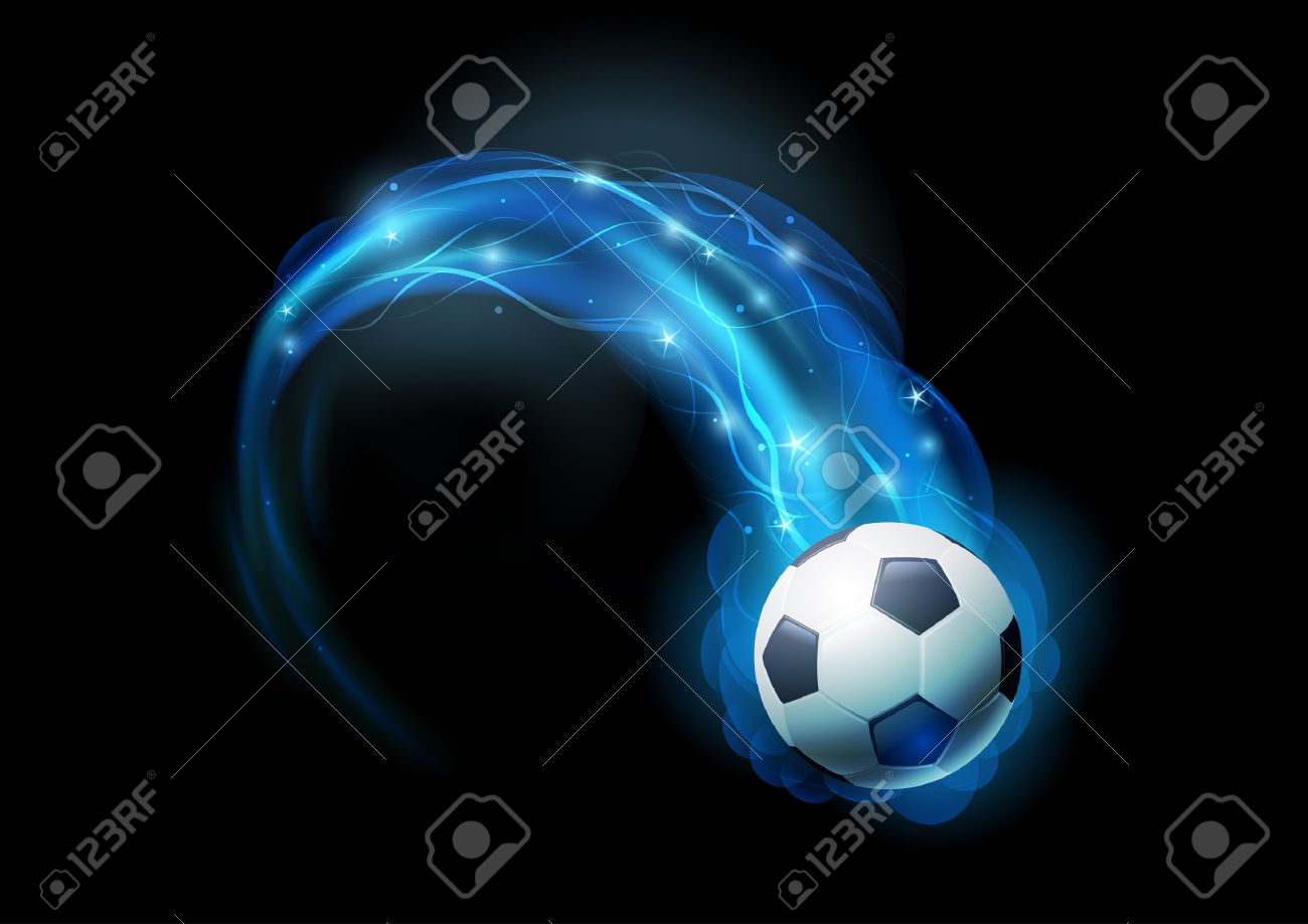 青の炎と黒の背景ベクトル イラスト ライト サッカー ボール のイラスト素材 ベクタ Image