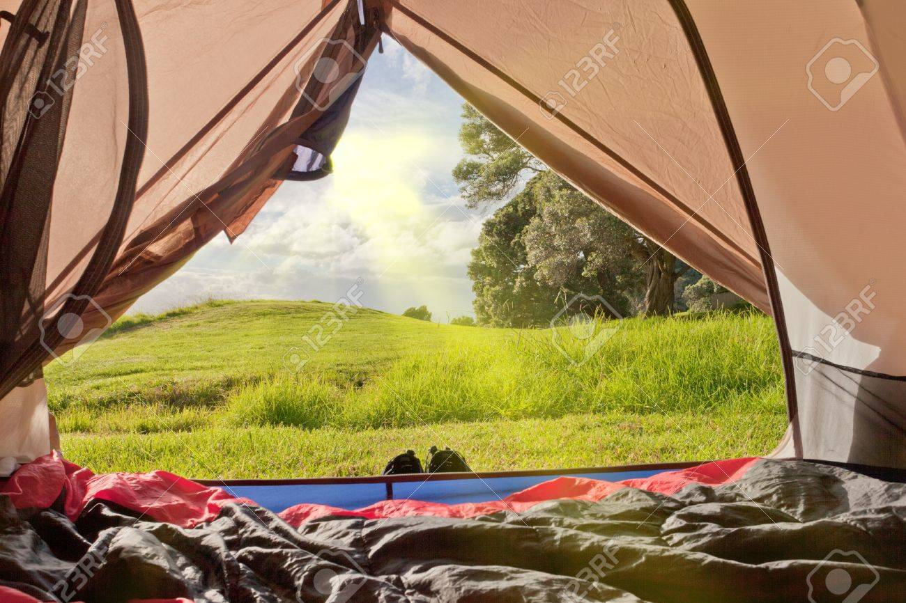 Campsite Nature View Of Lush Green Countryside From Inside A