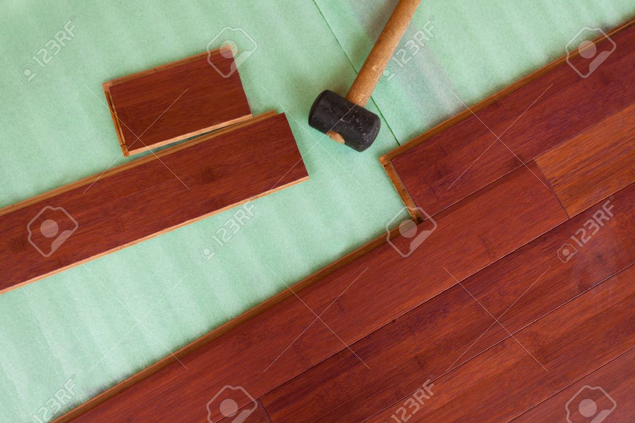 Home Improvement Construction Laying Stained Brown Wooden Bamboo