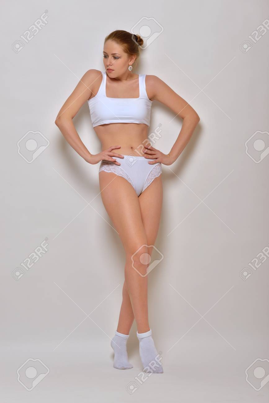 Beautiful Woman In White Underwear Dancing In Studio. Stock Photo, Picture  and Royalty Free Image. Image 32362629.