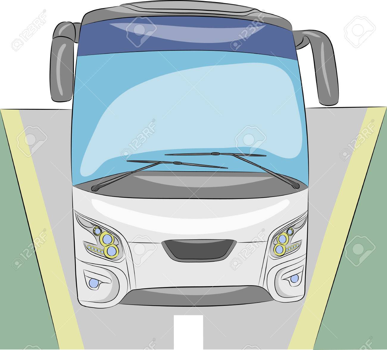 道路上の大規模な白観光バス正面 のイラスト素材 ベクタ Image