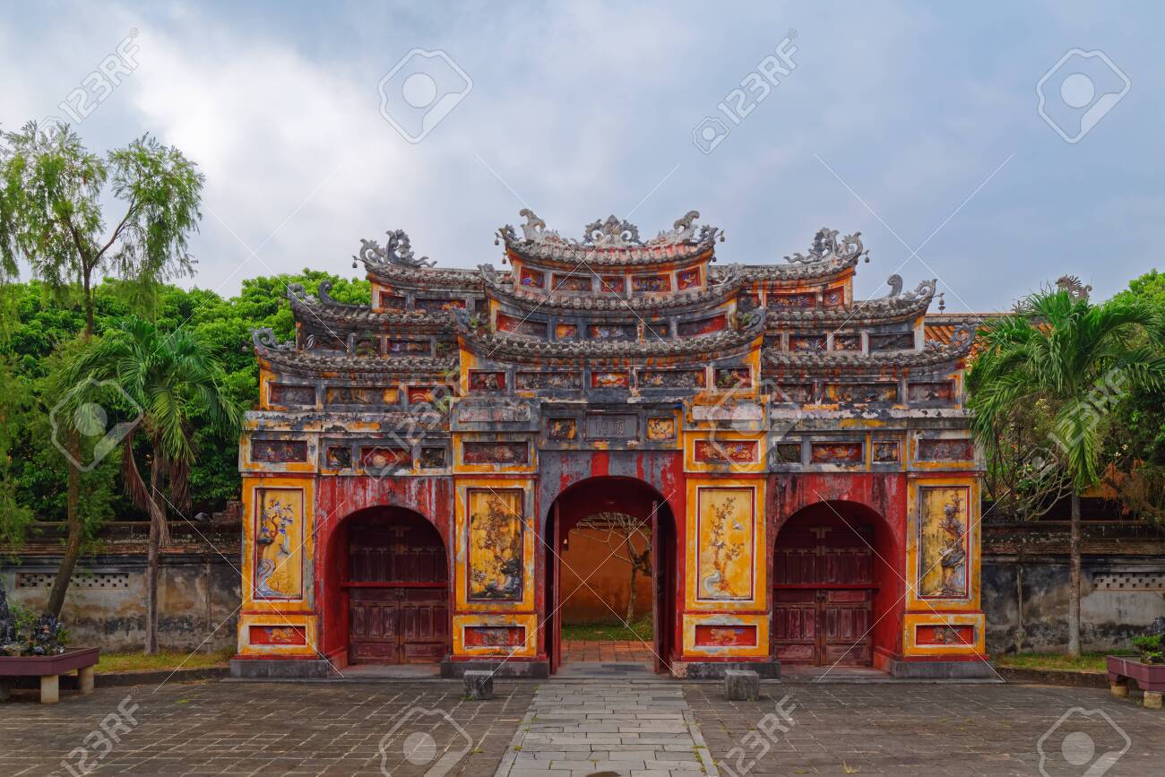 Cua Tho Chi Gate In Purple Forbidden City Imperial Citadel Stock Photo Picture And Royalty Free Image Image 131588193