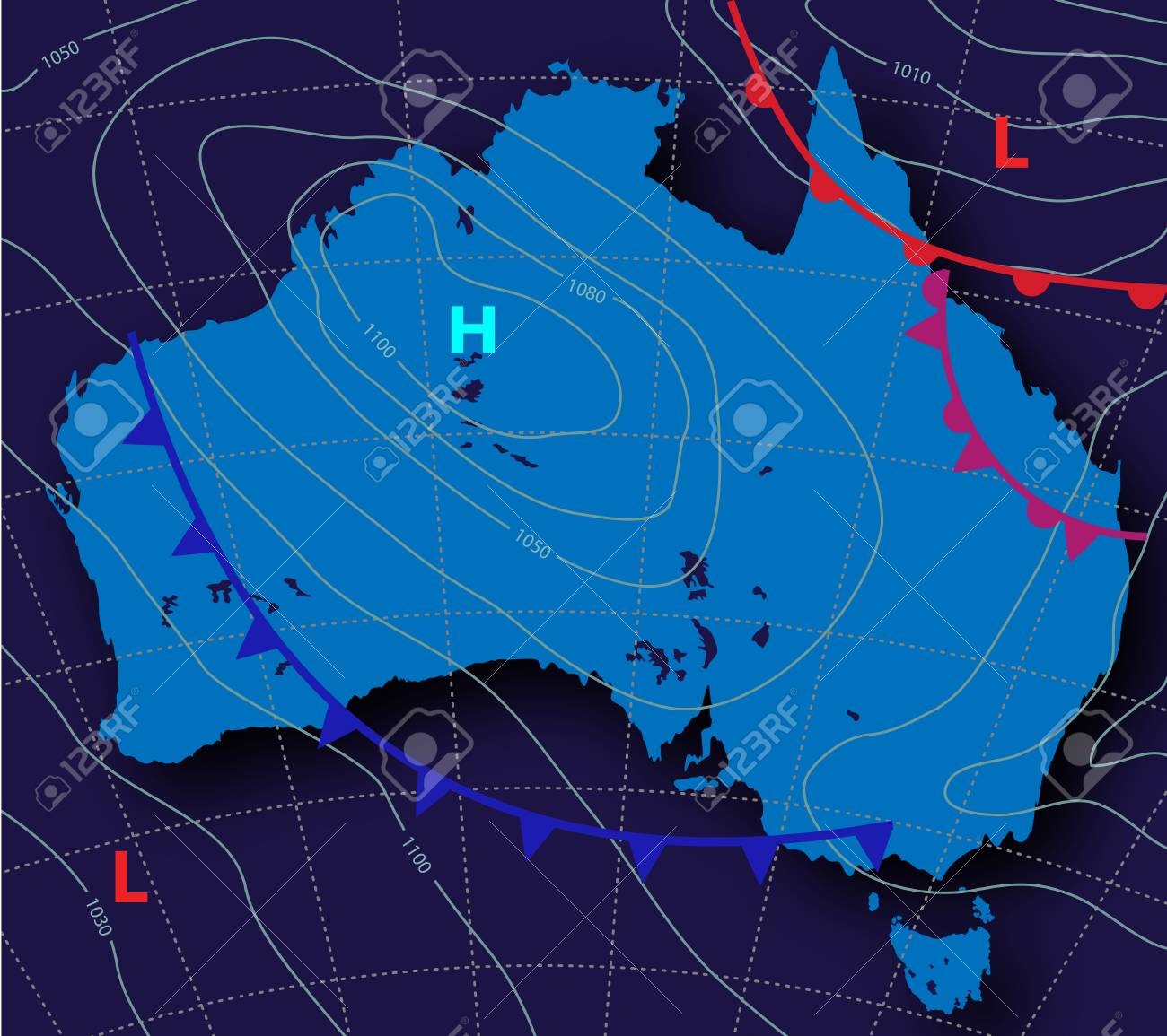 Meteologic Weather Forecast On The Map Of Australia On A Dark Royalty Free Cliparts Vectors And Stock Illustration Image 95573010