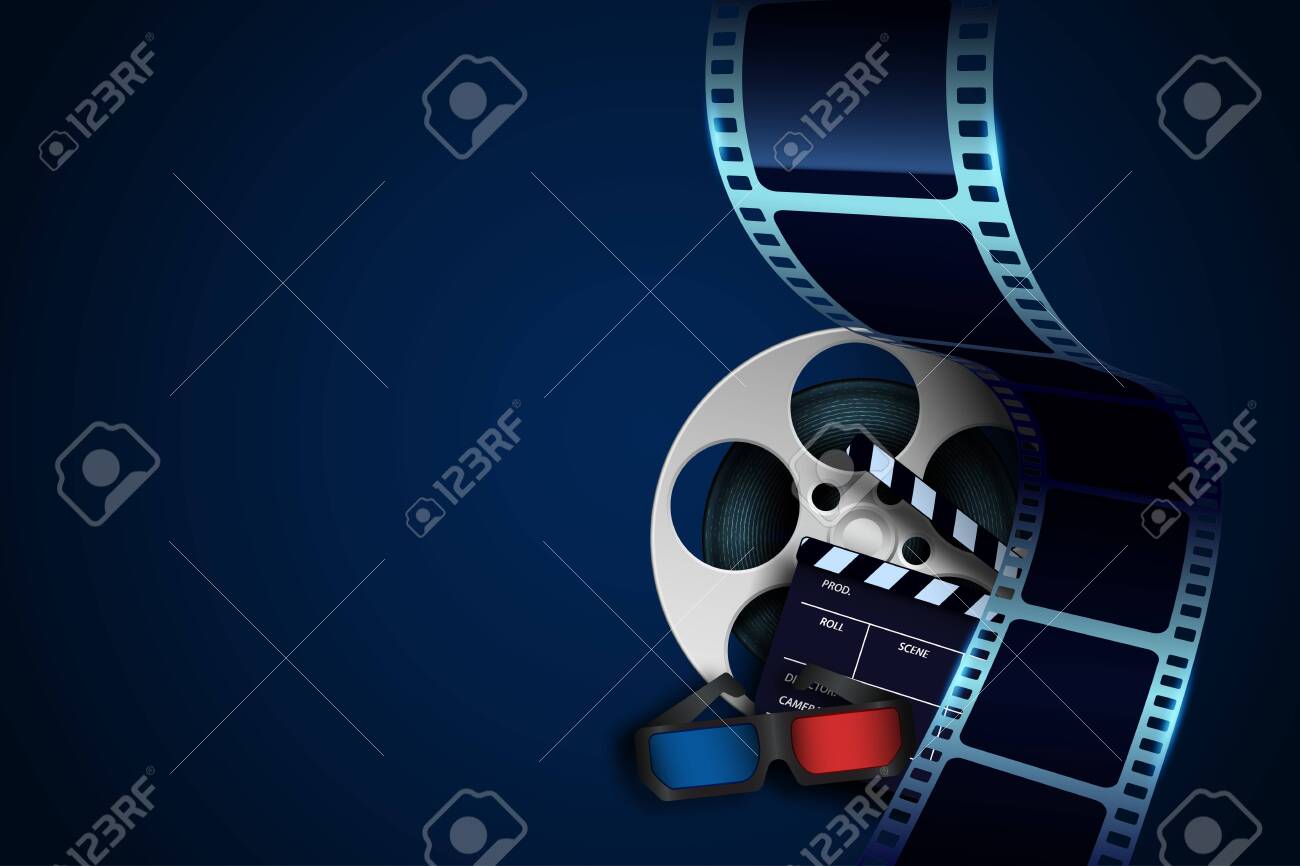 Modelo de cartaz de filme com texto de amostra para design de cinema. carretel de filme, óculos de cinema 3d, placa de fecho e fita de cinema torcida isolada no fundo azul. conceito de cinematografia. ilustração vetorial - 127539255 Modelo de cartaz de filme com texto de amostra para design de cinema. carretel de filme, óculos de cinema 3d, placa de fecho e fita de cinema torcida isolada no fundo azul. conceito de cinematografia. ilustração vetorial - 127539255