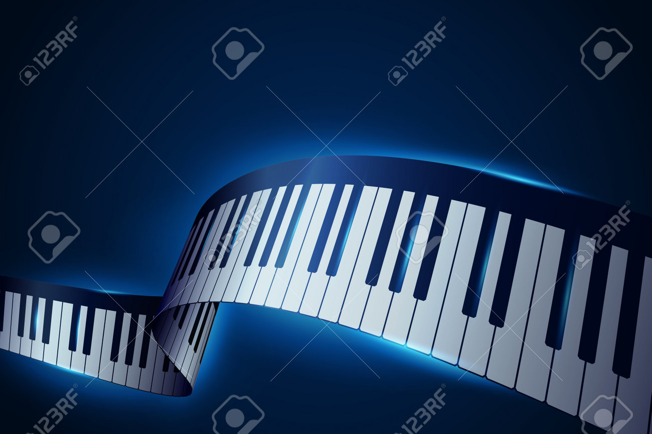 Realistic Piano Keys In Isometric Style. Abstract Blue Musical Background.  3D Piano Keyboard. Musical Instrument Keyboard. Vector Design Element For  Template Of Music Festival, Banner, Poster, Flyer Фотография, картинки,  изображения и сток-фотография