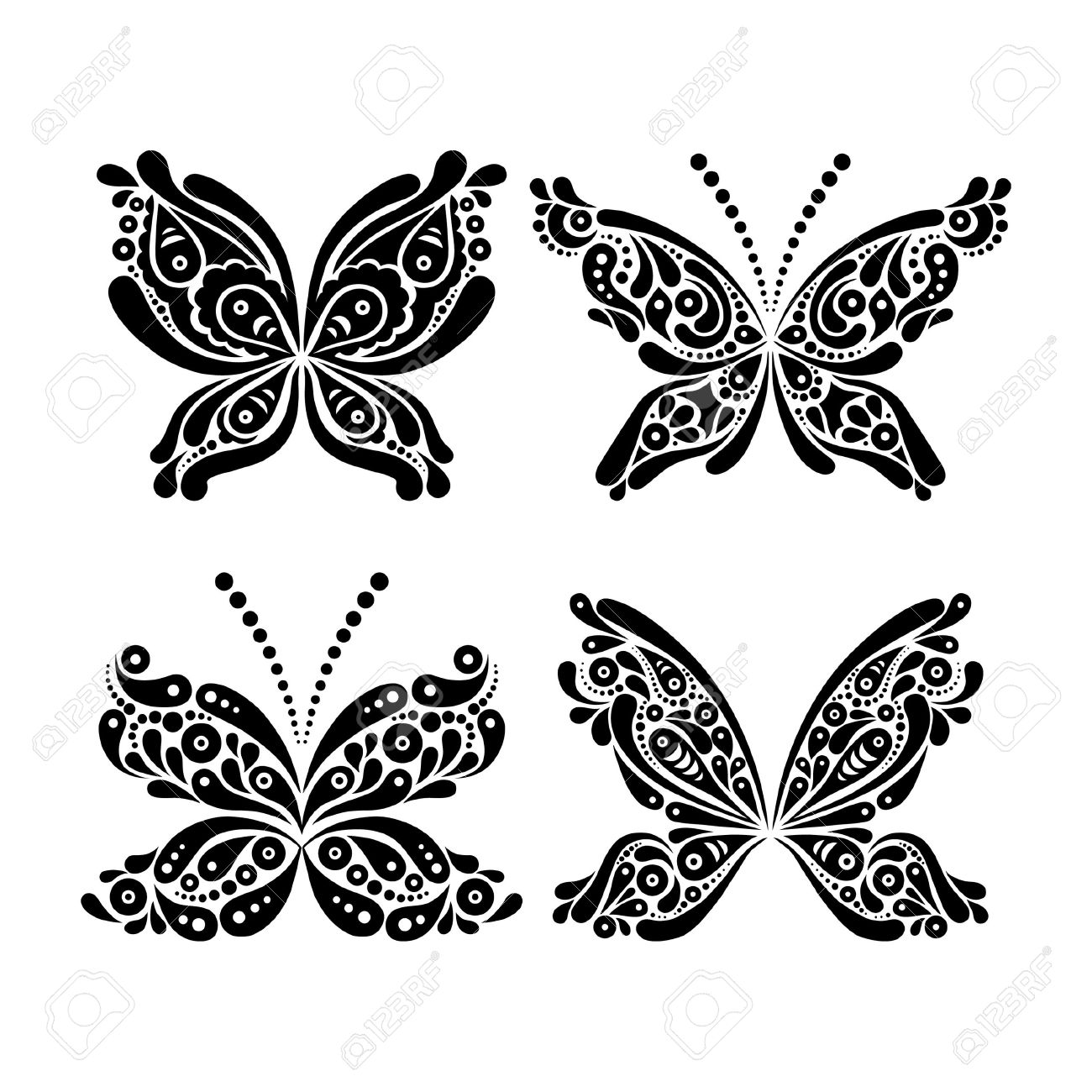 Set Of Beautiful Black And White Butterfly Tattoo Royalty Free