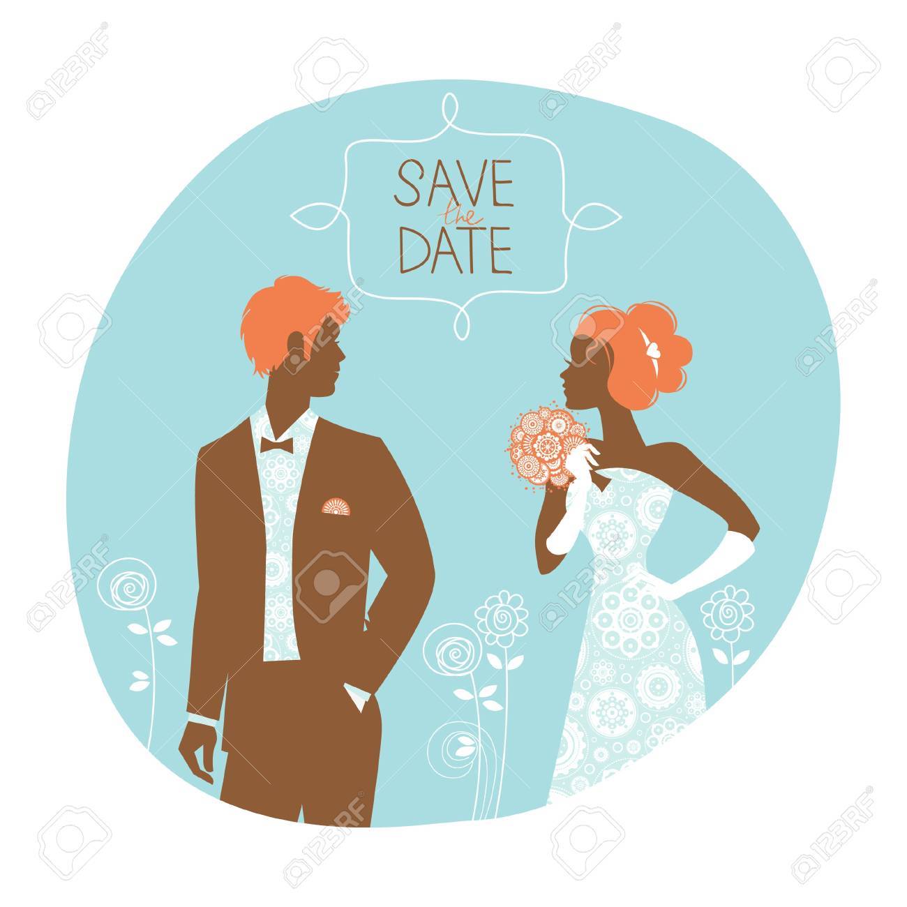 結婚式の招待状 新婚夫婦とヴィンテージのイラスト のイラスト素材 ベクタ Image