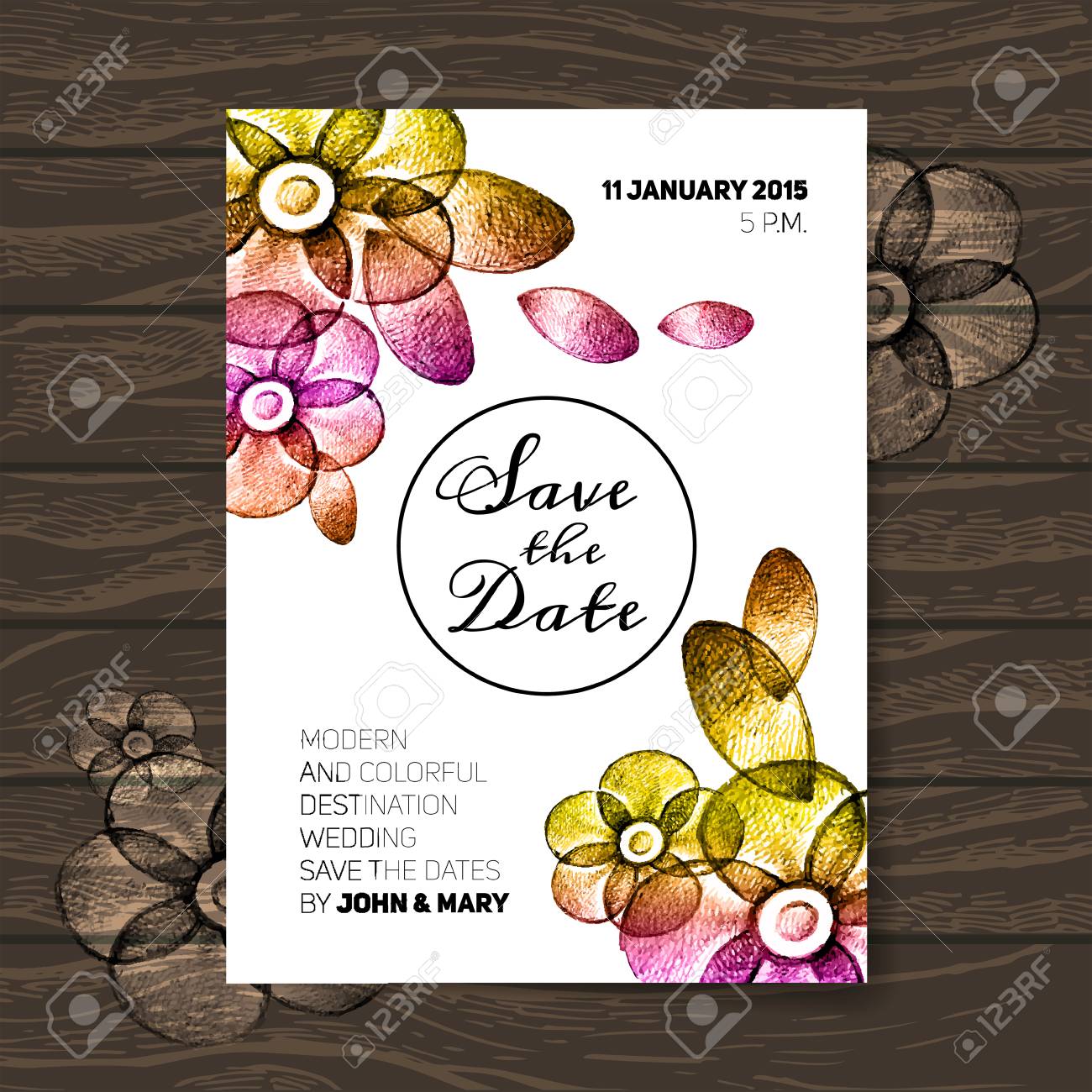 vintage wedding invitation with flowers save the date design