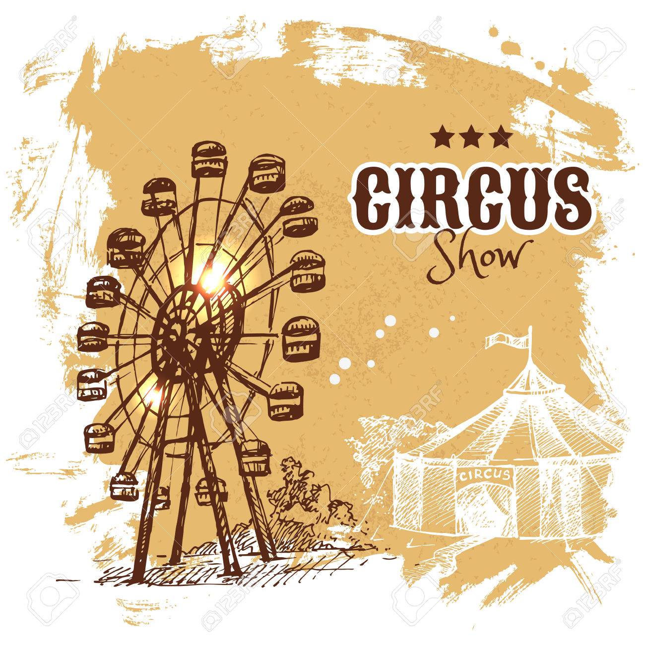 手描きのスケッチ サーカスと遊園地ベクトル イラスト カーニバル ビンテージ ポスターの背景のイラスト素材 ベクタ Image 3603