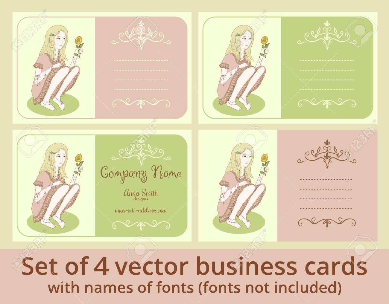stock photo vector business cards template set girl with sunflower cards for beauty salon design studio barber or make up artist