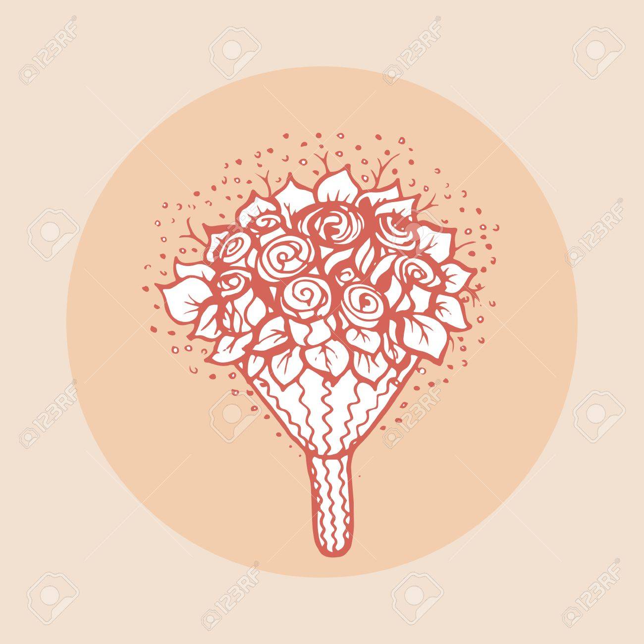 ウェディング ブーケ 結婚式グリーティング カード バレンタインの日の招待状 新婚旅行はがきのデザイン要素です ビンテージ スタイル 手描きペンとインク ロマンチックなレトロな明るい色のイラスト素材 ベクタ Image 53341371