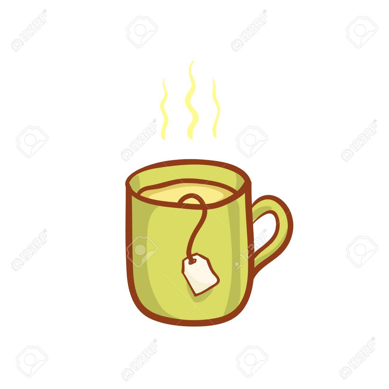 緑茶マグカップ漫画 クリップアート チラシ 広告 パッケージ ポスターのベクトル デザイン要素です 手描きスケッチ カップ ティーバッグ 白で隔離の イラスト素材 ベクタ Image