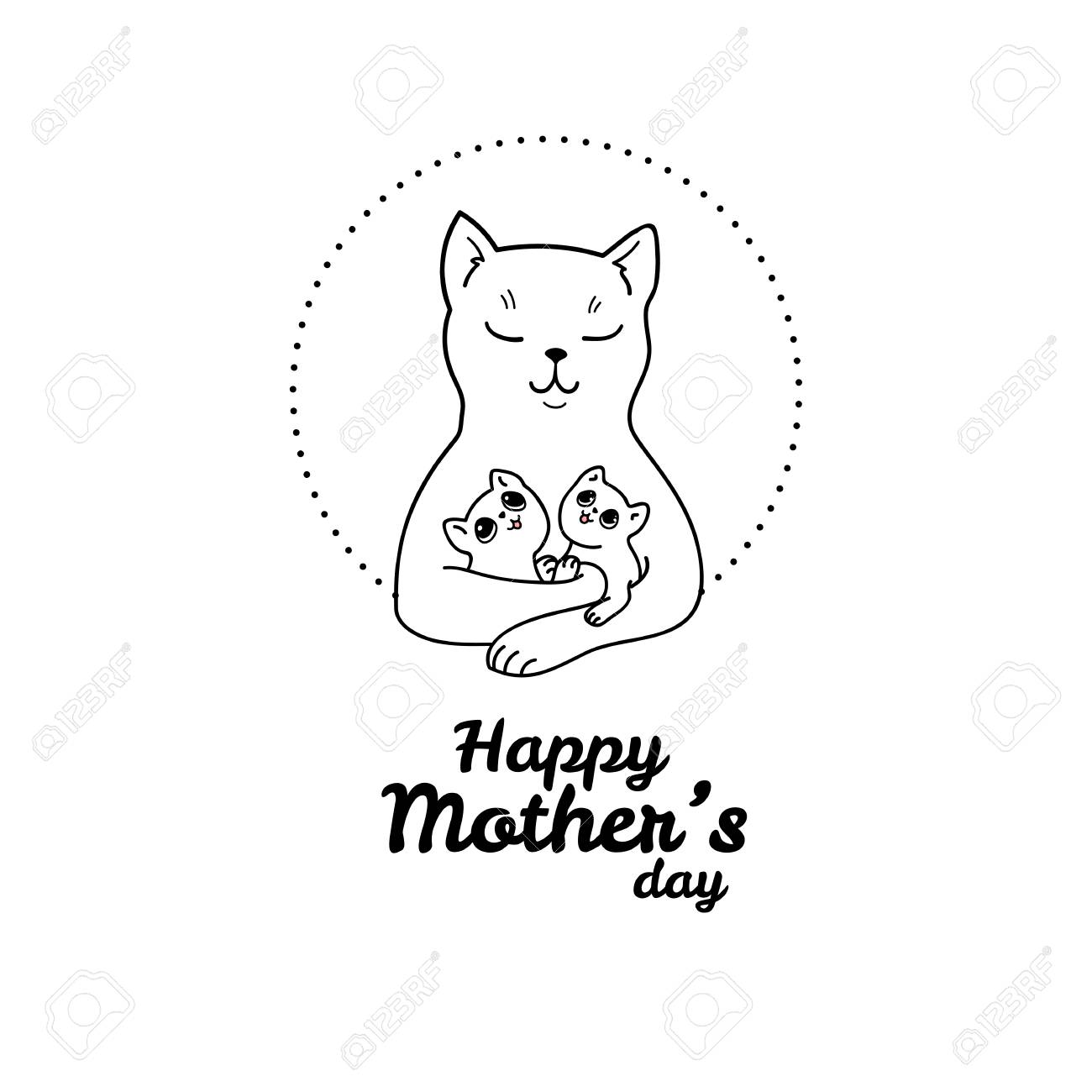 幸せな母の日 ベクター デザイン要素 グリーティング カード テンプレート 彼女の愛らしい赤ちゃん子猫と母猫のイラスト のイラスト素材 ベクタ Image 73451448